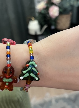 夏季琉璃串珠姜饼人圣诞树手链