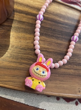拉布布项链彩亚克力串珠卡通项链