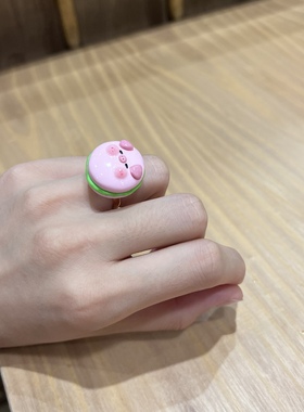 汉堡小猪猪戒指开口指环饰品
