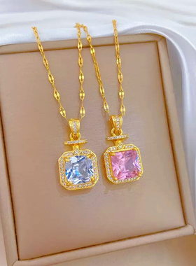 【钛钢】1大红花时尚轻奢防掉色防过敏气质满钻项链女百搭锁骨链