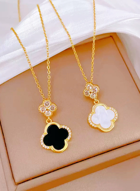 【钛钢】1耳钉项链套装防掉色防过敏新款微镶镶钻锆石项链新款女