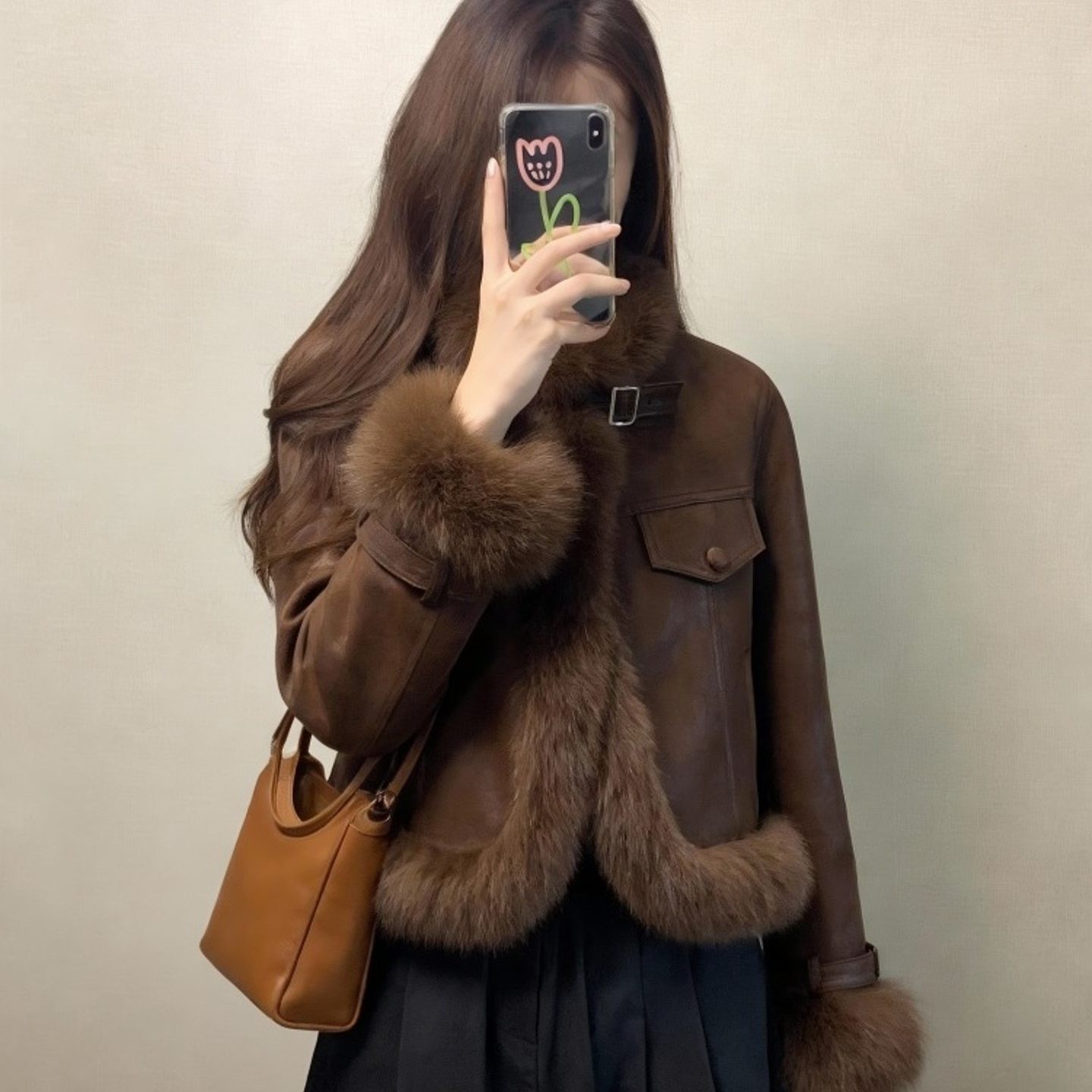 外贸撤回咖色机车服皮毛一体外套女加厚小香风韩系巨好看毛边上衣,淘宝优惠券,粉丝福利购,淘宝优惠卷