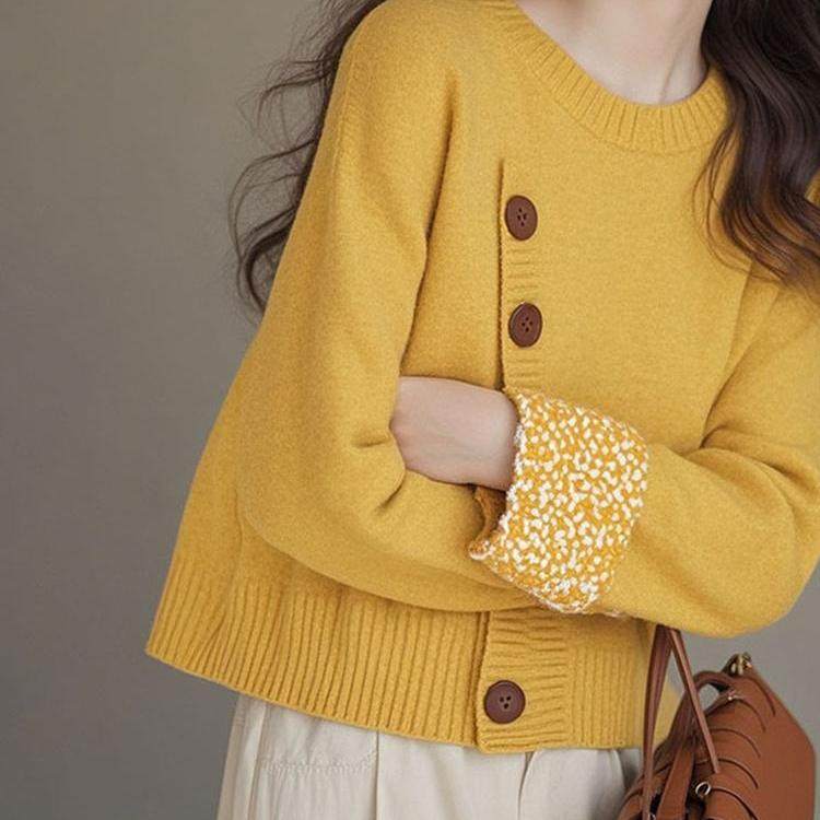专柜撤回女装黄色斜扣内搭针织衫毛衣女2025新款冬季慵懒高级感,淘宝优惠券,粉丝福利购,淘宝优惠卷