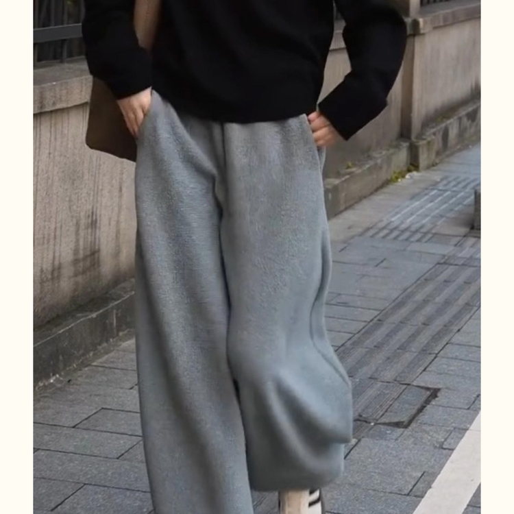 外贸撤回今年流行的爆款宽松慵懒风高腰直筒裤灰色加绒休闲卫裤子 - 图1