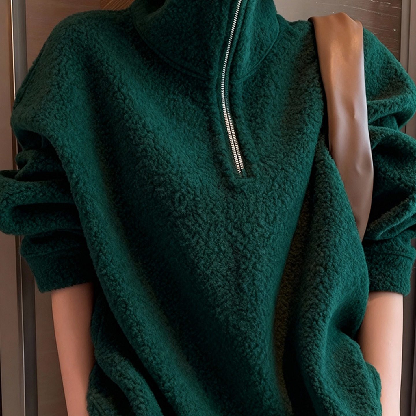 外贸撤回新款独特漂亮绿色立领摇粒绒羊羔毛女士卫衣外套冬小个子,淘宝优惠券,粉丝福利购,淘宝优惠卷