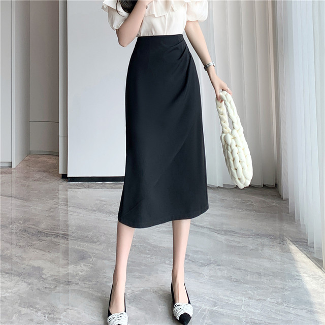 Pleated Irregular A-Line Skirt Mid-Length Professional