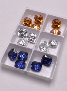 坦桑蓝肥正方锆石裸石枕型白色香槟宝石首饰配钻人造宝石珠宝配石