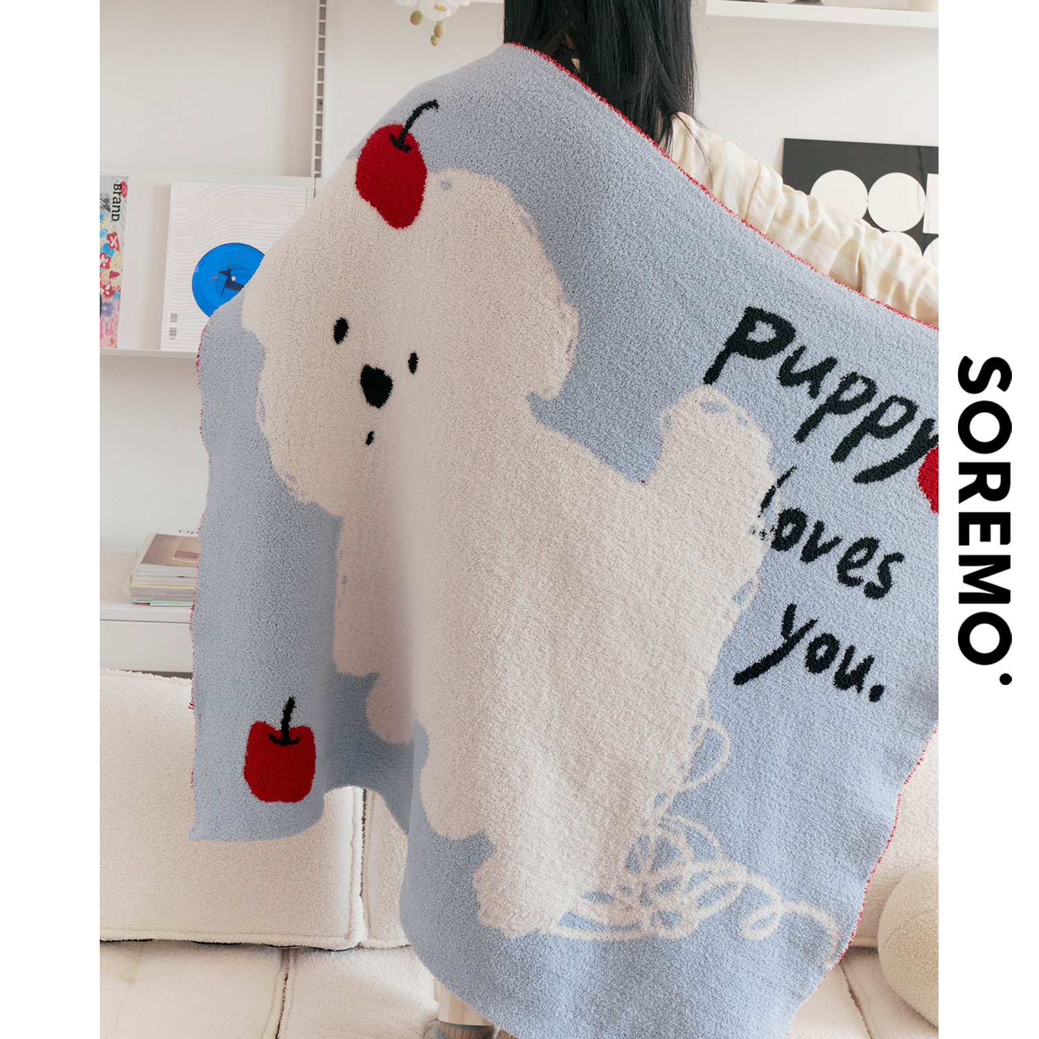 SOREMO Original Puppy Blanket Cute Casual Blanket Half Velvet Sofa Blanket Office Living Room Design
