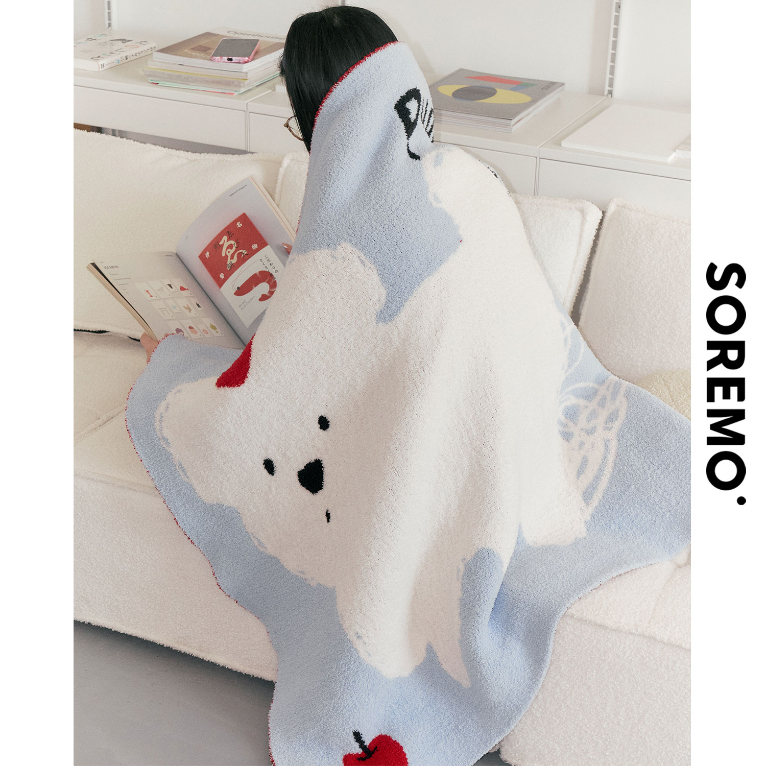 SOREMO Original Puppy Blanket Cute Casual Blanket Half Velvet Sofa Blanket Office Living Room Design
