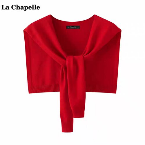 拉夏贝尔/La Chapelle薄款针织披肩女秋季洋气外搭衬衫搭肩围巾 - 图1