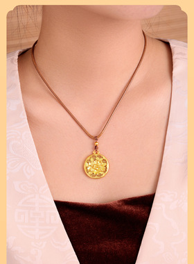 中国风古法牡丹花项链纯银吊坠新足银999男女本命年吊坠生日礼物