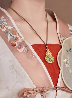 S999纯银古法花丝镂空冷珐琅葫芦吊坠项链福禄编织项链新中式国潮