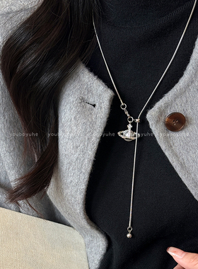 西太后土星球吊坠项链女秋冬轻奢高级感钛钢不掉色长款毛衣链配饰