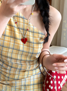 可爱苹果爱心腊肠狗吊坠项链女款彩色编织长款毛衣链小狗挂绳配饰