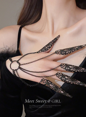 异域风复古镂空护甲指甲套手链手背链饰品道具指甲链指环手饰女