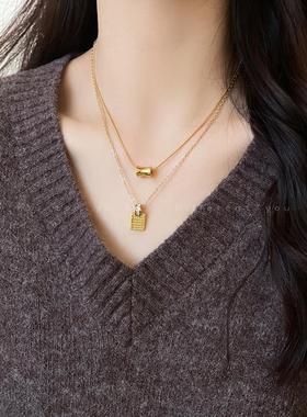 金色钛钢不掉色卫衣毛衣链女轻奢小众高级感气质长款吊坠项链配饰
