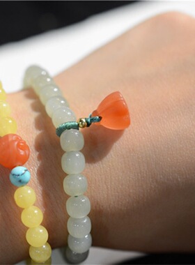 天然南红莲蓬吊坠手链小提溜绿松绳款挂坠樱桃红百搭配饰款手工