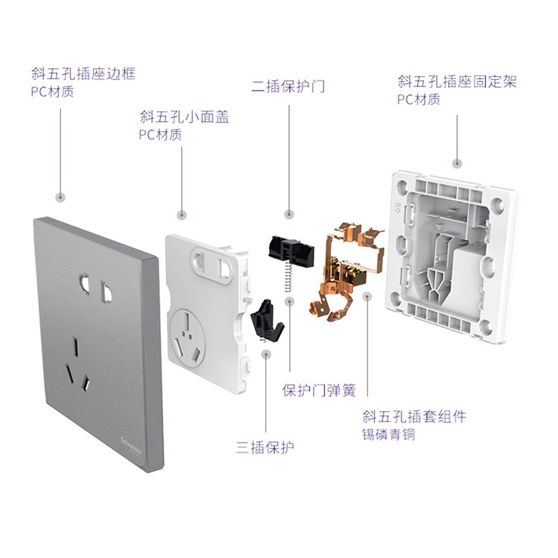 施耐德开关插座面板皓呈系列薄雾灰家用16a空调三孔五孔带usb面板