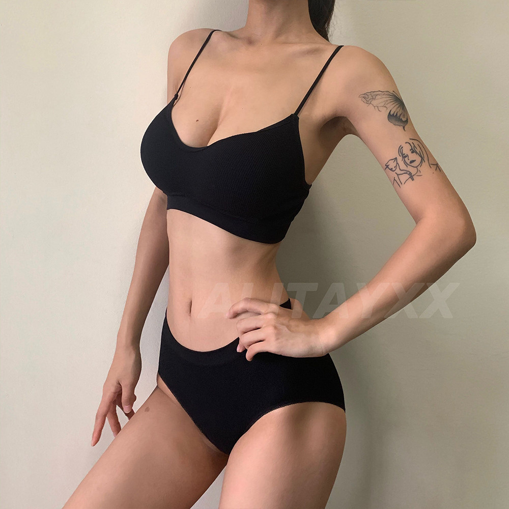 Alitayxx 舒适地带 无钢圈美背裹胸吊带背心女士螺纹运动内衣套装,淘宝优惠券,粉丝福利购,淘宝优惠卷