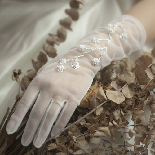 Оригинальные длинные шифоновые перчатки для невесты, свадебное платье, аксессуар, средней длины
