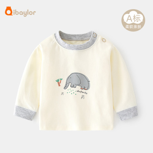 七贝乐宝宝上衣春秋季纯棉婴幼儿衣服可爱套头长袖T恤打底衫秋装 - 图0