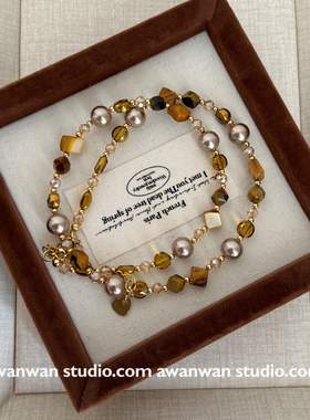 阿婉Wan  新款美拉德仿珍珠贝母不规则串珠项链毛衣链锁骨链