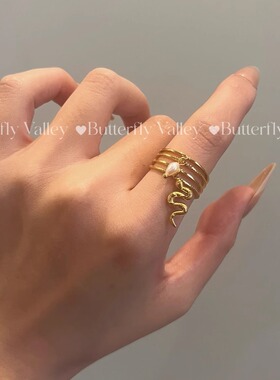 蛇年本命年18K金不掉色蛇形戒指高级感小众开口外贸指环手rings