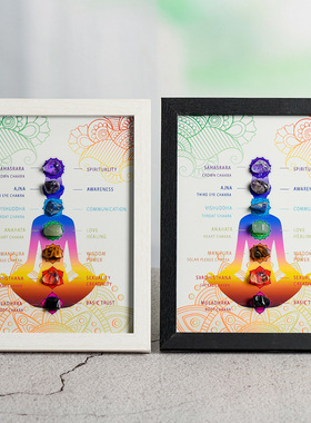 天然水晶七彩七色原石相框摆件