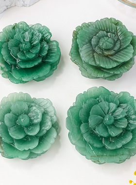 天然水晶东陵玉牡丹花雕刻件玉石打磨雕刻花朵摆件家居装饰工艺品