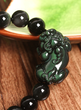 天然黑曜石貔貅手链男女手串