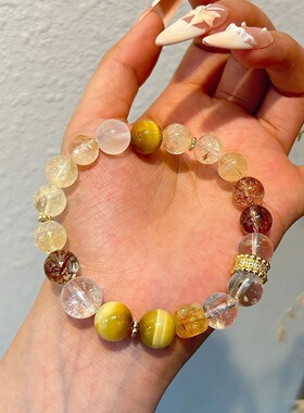 天然黑金超黄塔晶手链蓝月光金虎眼白阿塞百搭设计感手串