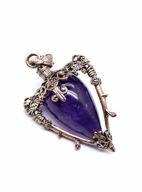 中世纪复古风天然石瓶子项饰虎眼石吊坠项链水晶灵摆饰品