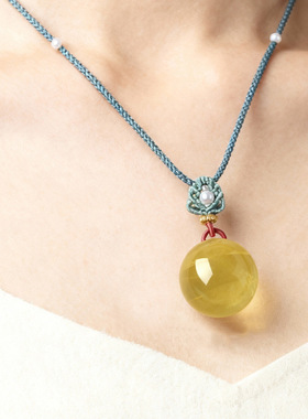 手工编织天然水晶圆珠毛衣链