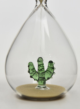 创意15分钟仙人掌沙漏计时器3D造型家居摆件玻璃工艺品