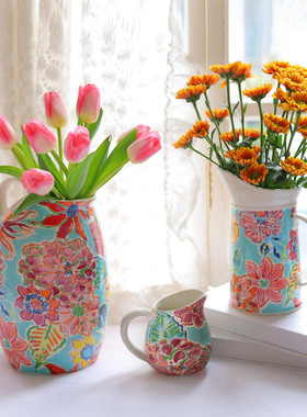 花瓶陶瓷手绘贴花创意花瓶水培家居客厅摆件小花瓶