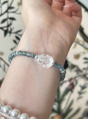 天然绿蓝晶白水晶九尾狐手链女生个性小众水晶串珠款