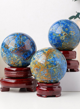 天然凤凰青金共生水晶球 原石矿标打磨能量石球家居桌面装饰摆件