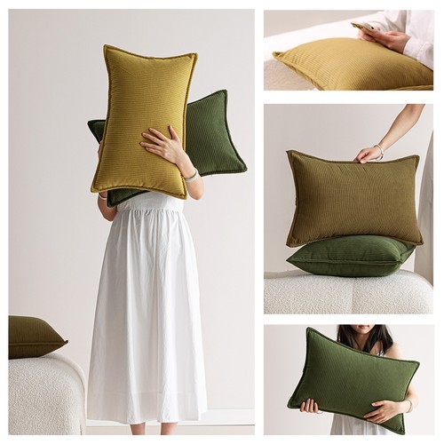 可拆洗加厚款灯芯绒靠枕套沙发客厅轻奢感纯色大号抱枕套床头靠垫 - 图1