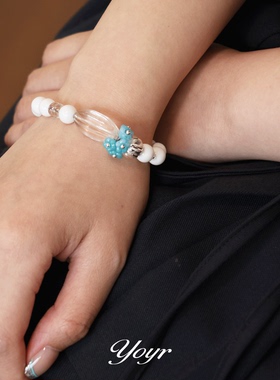 yoyr手链 海盐碎冰手链简约款高级感蓝色小花精致款弹力手链