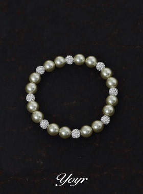 yoyr手链 牛油果色拼接手链闪耀甜美日常闪钻高级感弹力手链