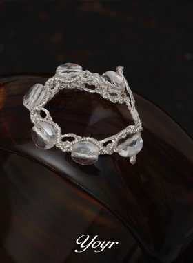 yoyr耳饰 蕾丝编织戒指抽拉绳亮丝手工轻奢银色指环