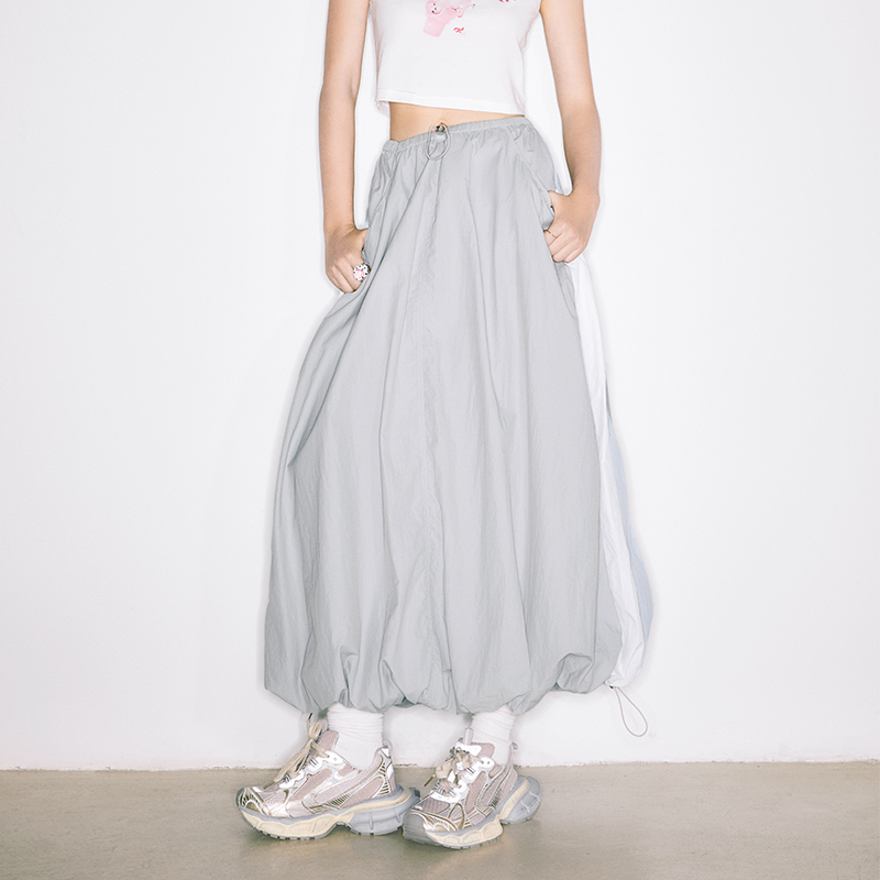 innplanet新款休闲百搭长款花苞版型抽绳工装半身裙PN11SK034B - 图0