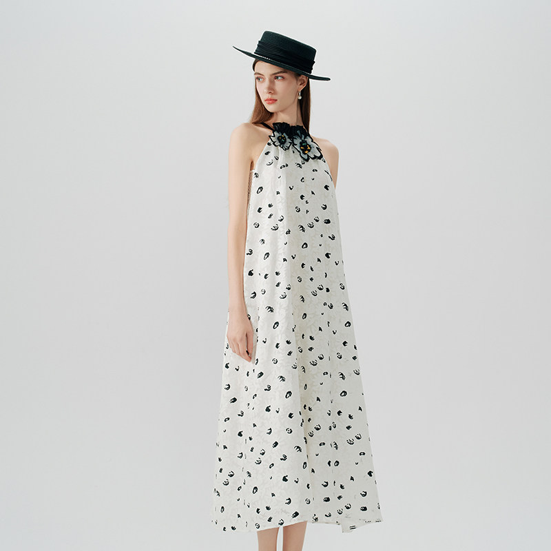 tanni×RXP设计师系列重工法式名媛挂脖无袖A字连衣裙TN11DR600A