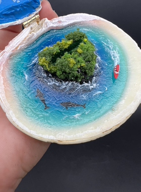 贝壳戒指盒-海洋之心，钻戒高档，艺术求婚戒指盒 纯手工绘画