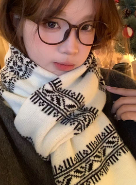 吴皮皮 高级感费尔岛围巾女冬季韩版百搭加厚保暖情侣围脖男士
