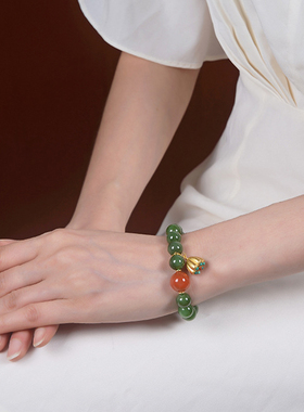 承悦 波菜绿碧玉手链 南红玛瑙纯银莲蓬手串和田玉佛珠