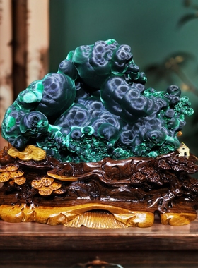 天然孔雀石玄关办公桌面摆件收藏