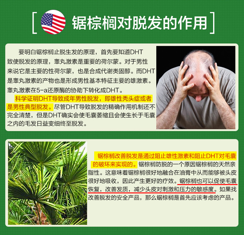 宜度海外专营店美国锯棕榈植物非那雄胺片男性防脱发生发胶囊分散片保法止前列腺2