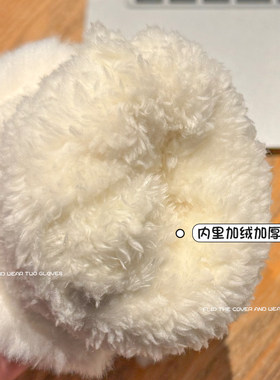 可爱鹿角半指手套冬季女新款加绒