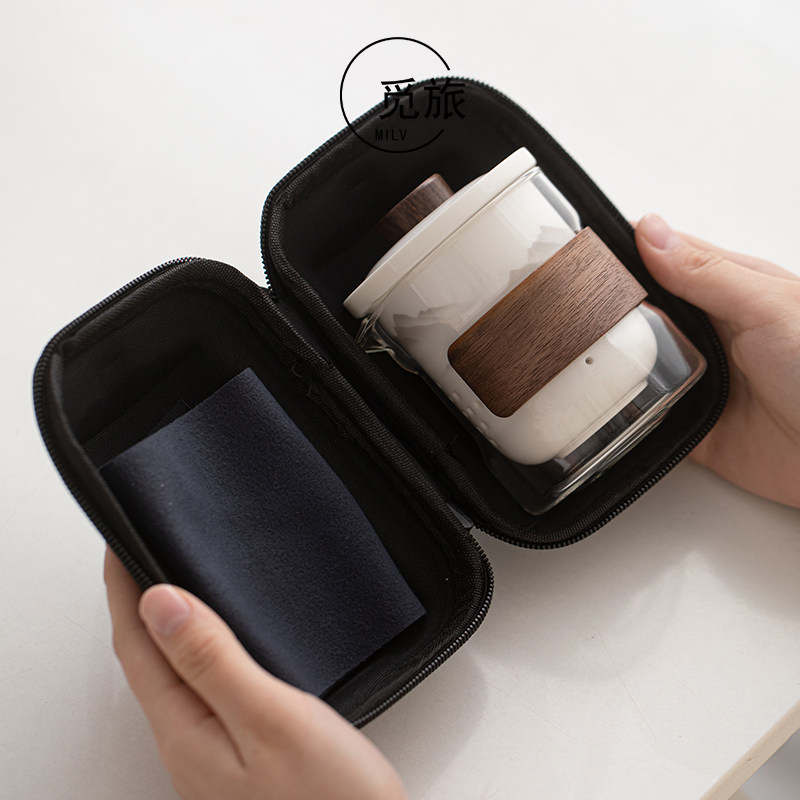 Ceramic pot and four cups travel tea set